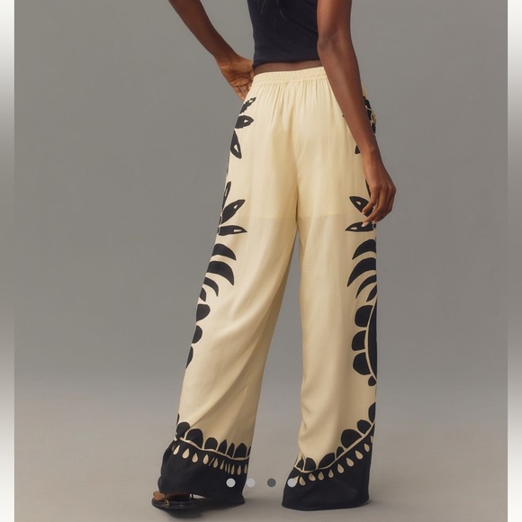 Farm Rio NWT fun S, or S petite wide leg lined pants, pockets, beaded tassels - Picture 9 of 16